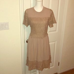 Doe & Rae Tan Knit Lace Dress NWT L